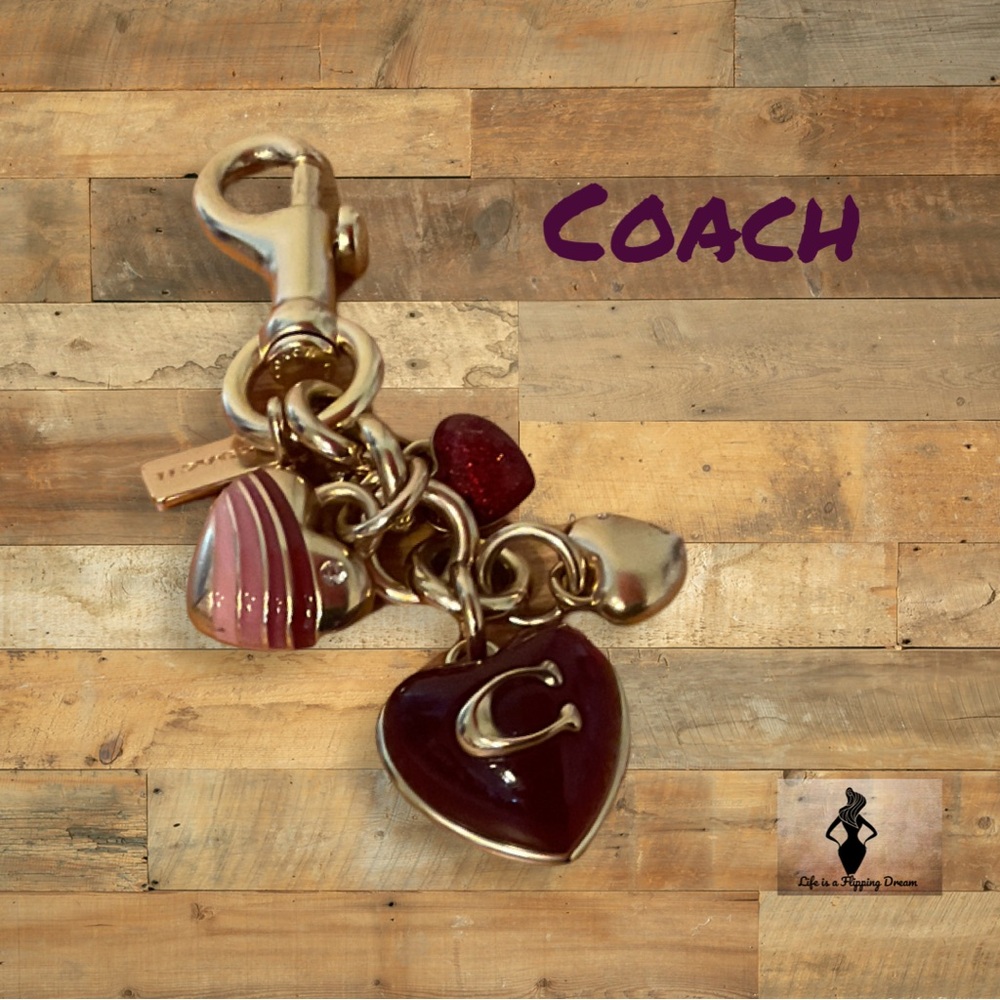 Coach Gold Pink Heart Cluster Bag Charm